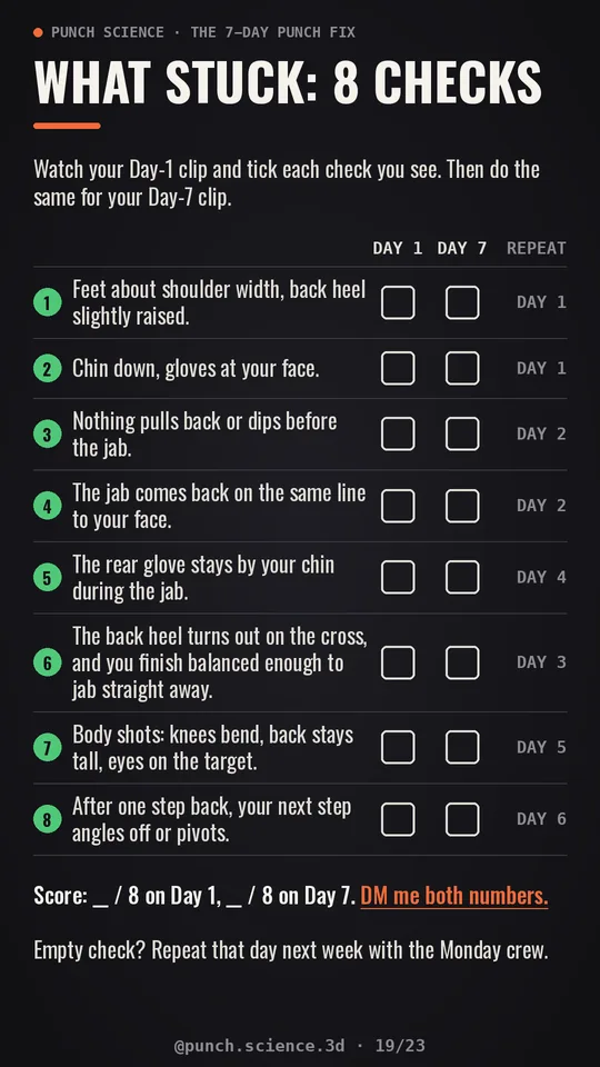 The Day 7 self-check with 8 checks
